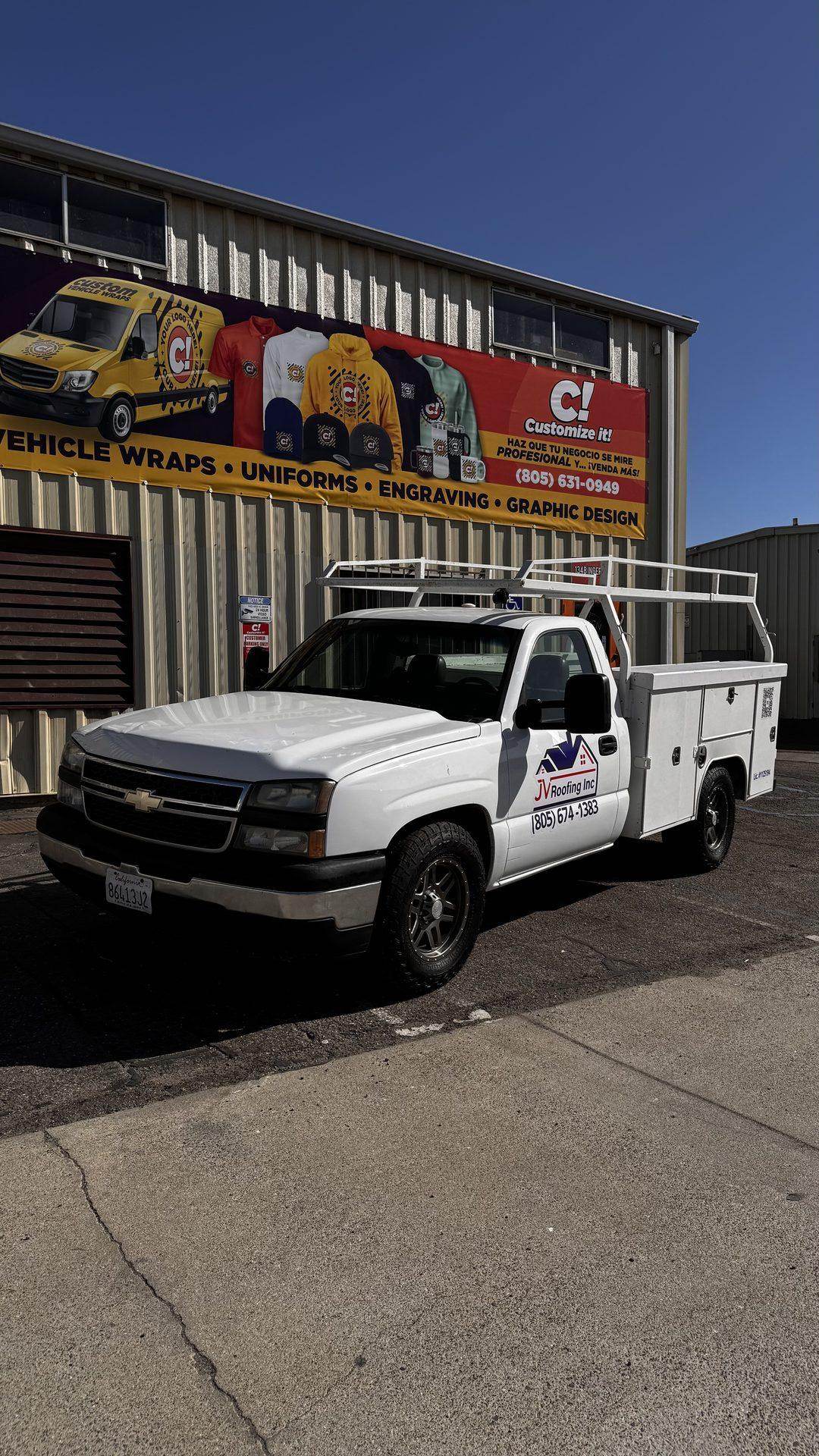 Roofing vehicle decal Utility Truck — Atascadero, CA | Customize It