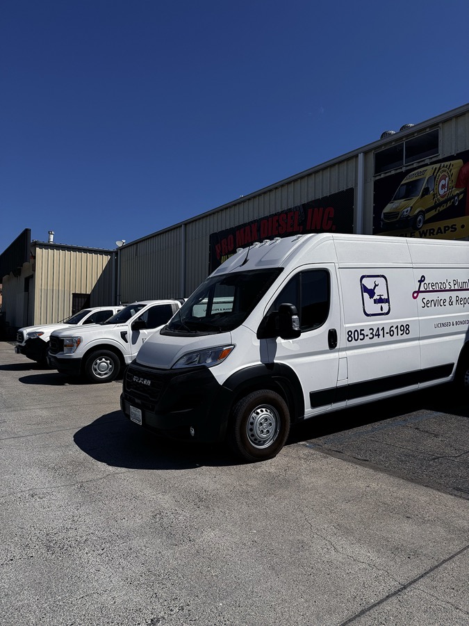 Fleet vehicle wraps for Lorenzo's Plumbing Ram ProMaster vans, Santa Maria CA
